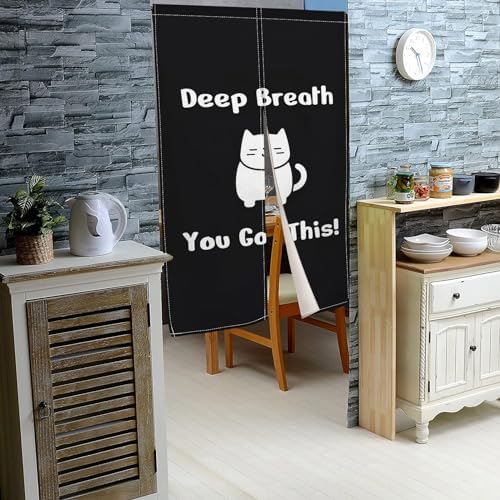 Leowefowa Japanese Style Door Curtain Black Cat Panel