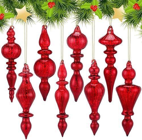Mifoci 8 Pcs 6 Inch Mercury Glass Finials Christmas Ornaments
