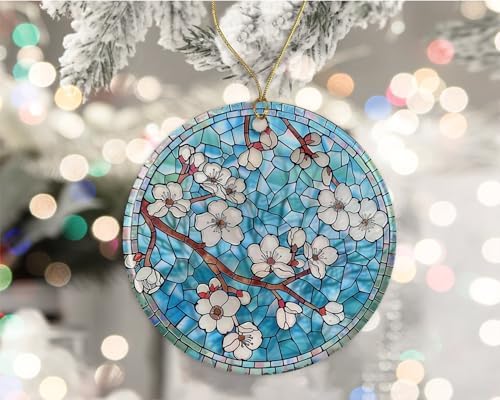 March Birth Month Flower Stained Glass Ornament Cherry Blossom