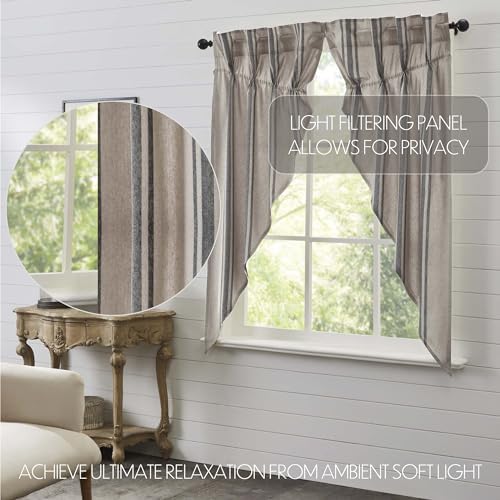VHC Brands Grain Sack Charcoal Black Stripe Prairie Curtain Panels Set