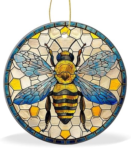 Gelyijix Funny Stained Glass Bee Christmas Ornament