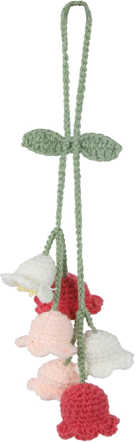 Pink Crochet Flower Car Hanging Ornament
