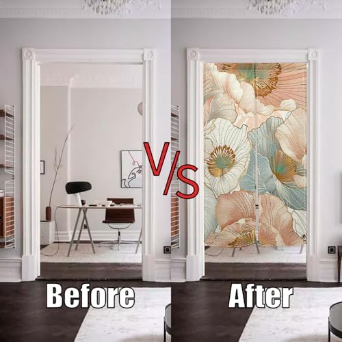 Boho Style Japanese Noren Panel Door Curtain with Flowers Pattern