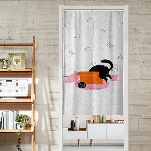 Chickwin Japanese Door Curtain Black Cat Panel