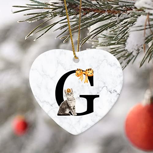 Heart Shape Ceramic Christmas Ornament with Initials