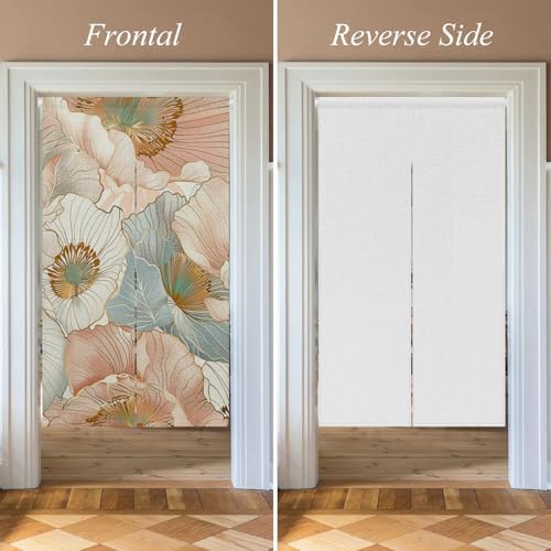 Boho Style Japanese Noren Panel Door Curtain with Flowers Pattern
