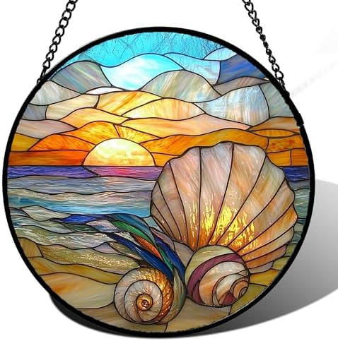 Colorful Beach Shells Stained Glass Window Hanging