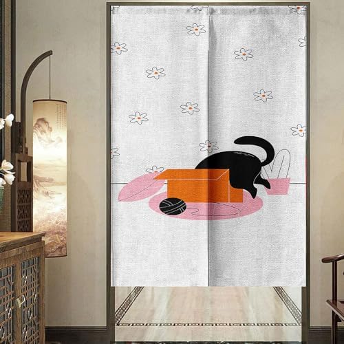 Chickwin Japanese Door Curtain Black Cat Panel