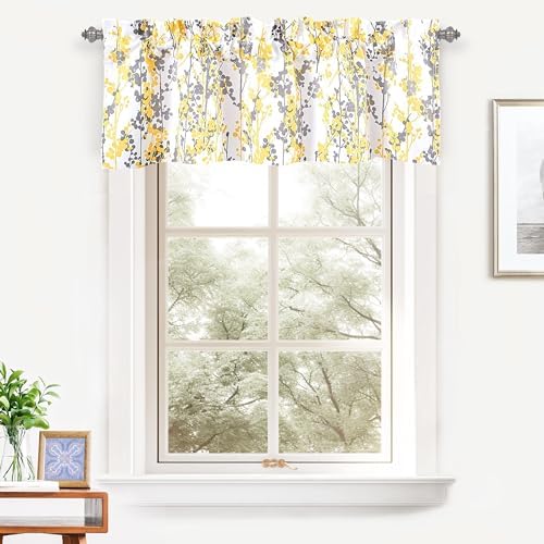 DriftAway Leah Abstract Floral Blossom Thermal Insulated Window Curtain Valance 52x18 Inches