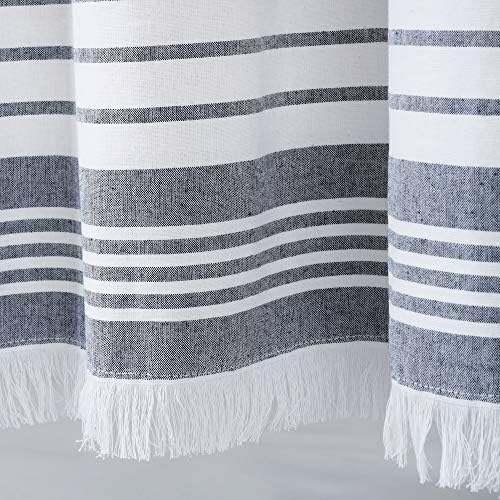 Nantucket Yarn Dyed Cotton Tassel Curtain Panels Set Navy 95x40