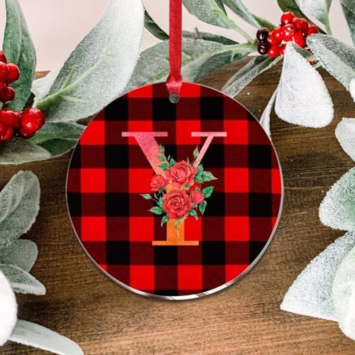 3 Clear Acrylic Christmas Ornament with Red Ribbon Y Initial