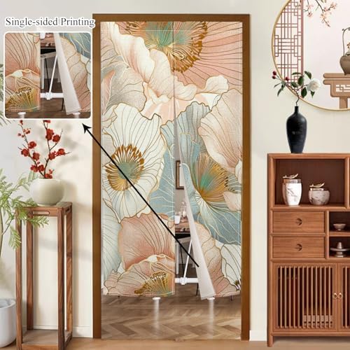 Boho Style Japanese Noren Panel Door Curtain with Flowers Pattern