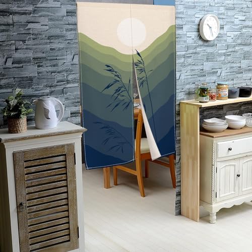Leowefowa Japanese Doorway Curtain Noren Boho Style Green