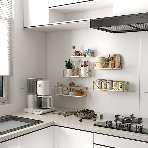 CRUGLA Gold Floating Shelves Wall Mounted Set of 5