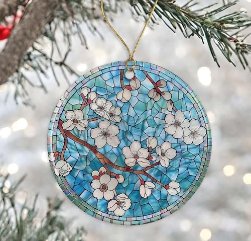 March Birth Month Flower Stained Glass Ornament Cherry Blossom