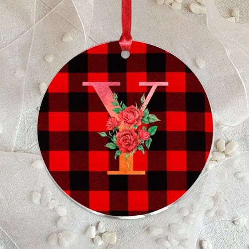 3 Clear Acrylic Christmas Ornament with Red Ribbon Y Initial