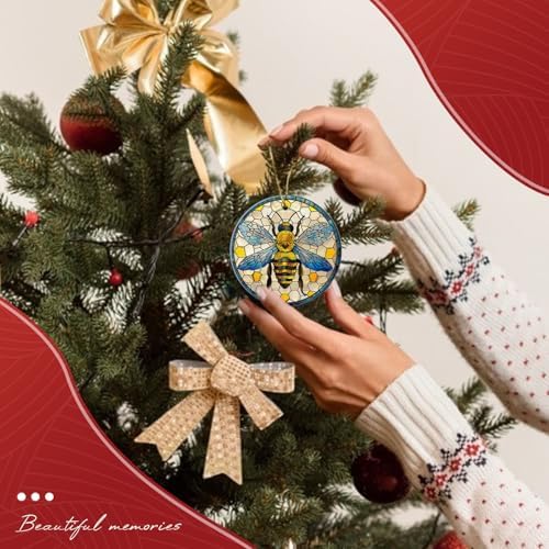 Gelyijix Funny Stained Glass Bee Christmas Ornament