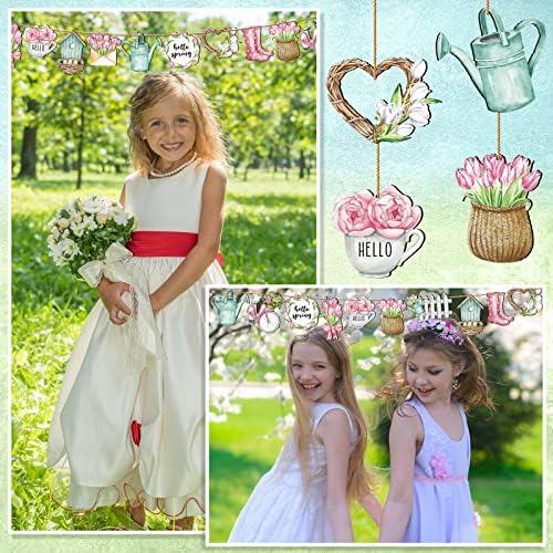 Maitys 36 Pcs Pastel Wooden Flower Hanging Decorations