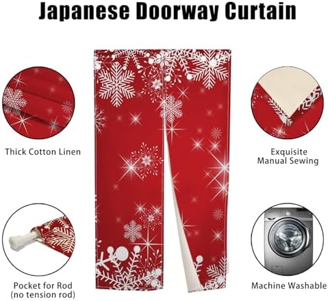 Japanese Noren Door Curtain with Christmas Red and Snowflake Pattern