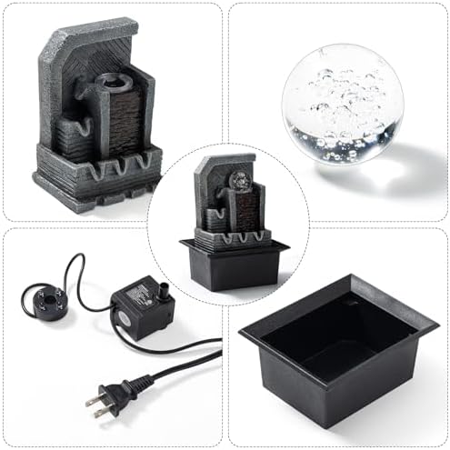 AMOOTEK Tabletop Fountain with LED Lights and Rotating Sphere
