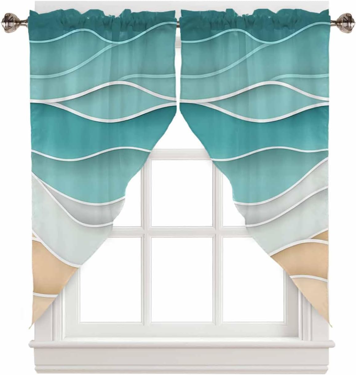Turquoise Ocean Wave Swag Valance 72 x 45