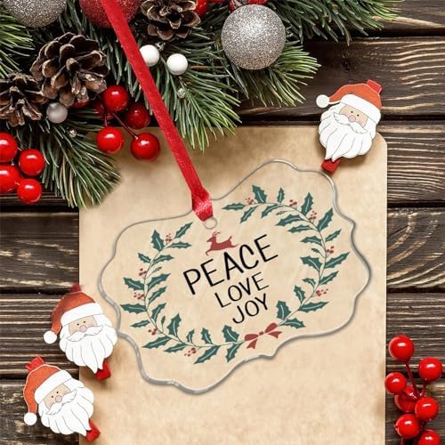 3 Clear Acrylic Christmas Ornaments 2023 Peace Love Joy Decor