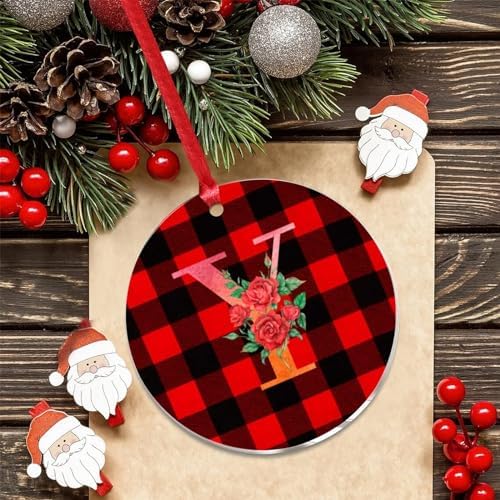 3 Clear Acrylic Christmas Ornament with Red Ribbon Y Initial