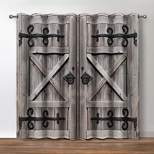 Jekeno Retro Wood Door Blackout Curtains 2 Panels Set