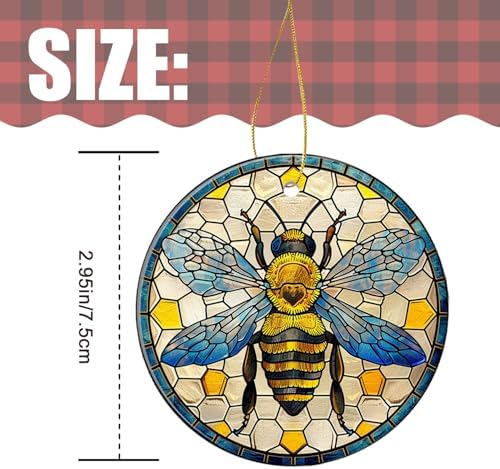 Gelyijix Funny Stained Glass Bee Christmas Ornament