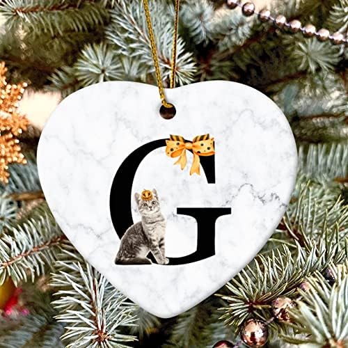 Heart Shape Ceramic Christmas Ornament with Initials