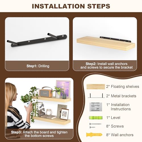 AZSKY Floating Shelves Wall Mount 16 Inch Set of 2