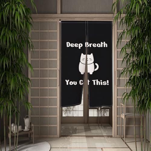 Leowefowa Japanese Style Door Curtain Black Cat Panel