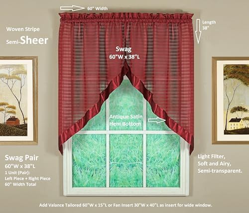Todays Curtain Silhouette Stripe Sheer Swag 38 Burgundy