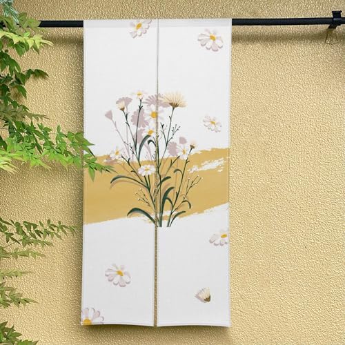 Japanese Noren Door Curtain with Daisy Design