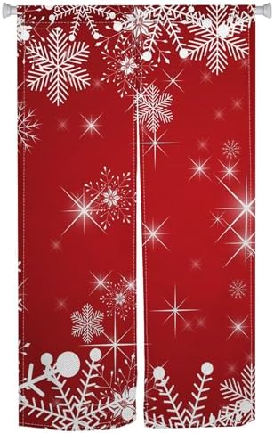 Japanese Noren Door Curtain with Christmas Red and Snowflake Pattern