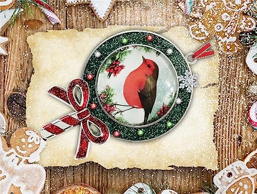 Gixpop Glitter Lollipop Christmas Ornament with Robin Bird