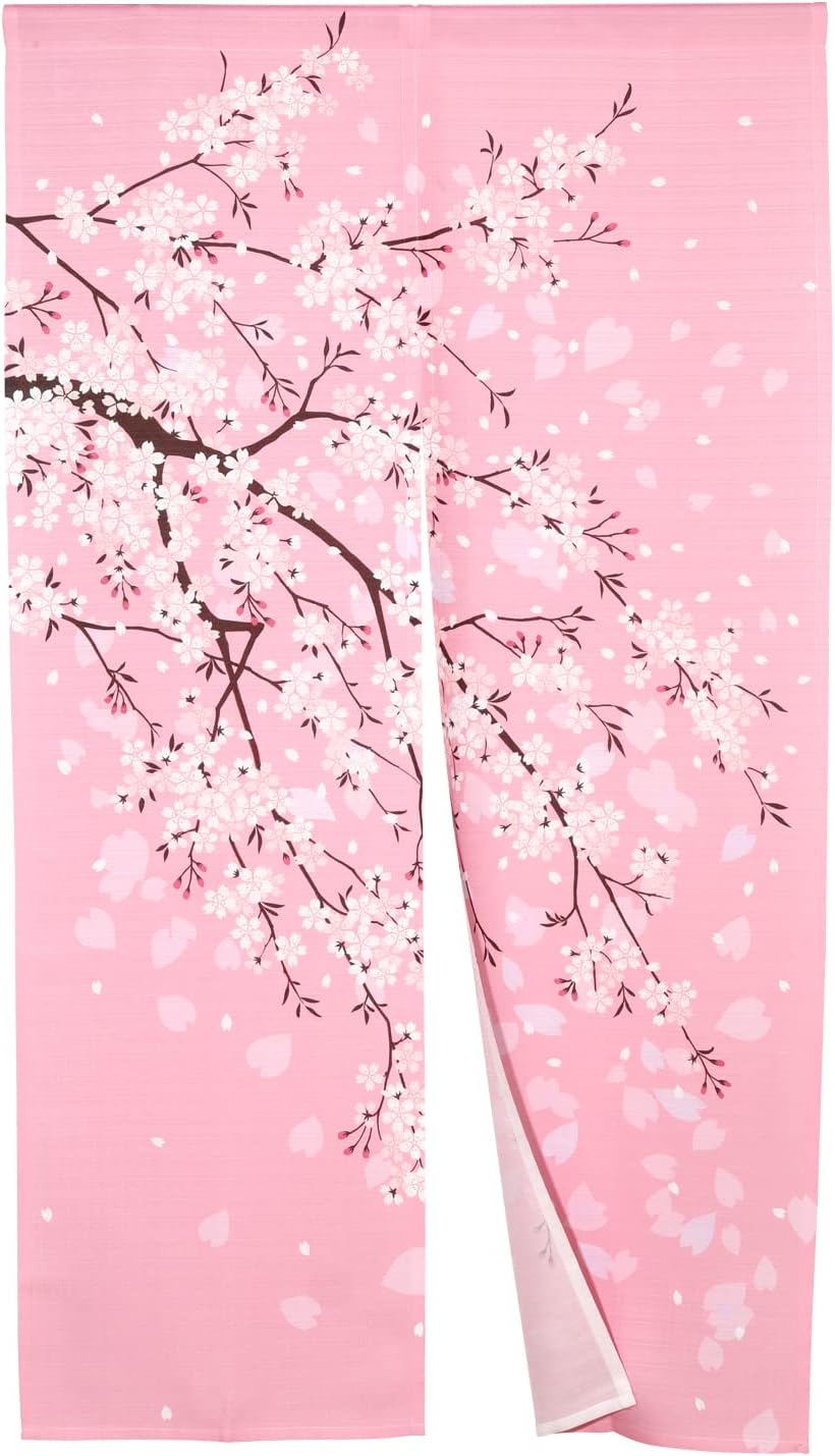 Japanese Noren Door Curtain with Cherry Blossom Design