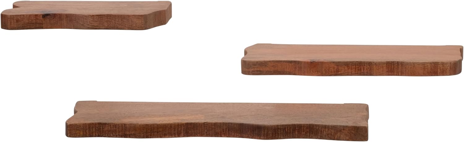 Sagebrook Home Floating Wall Shelves Set of 3 Mango Wood with Iron Brackets
