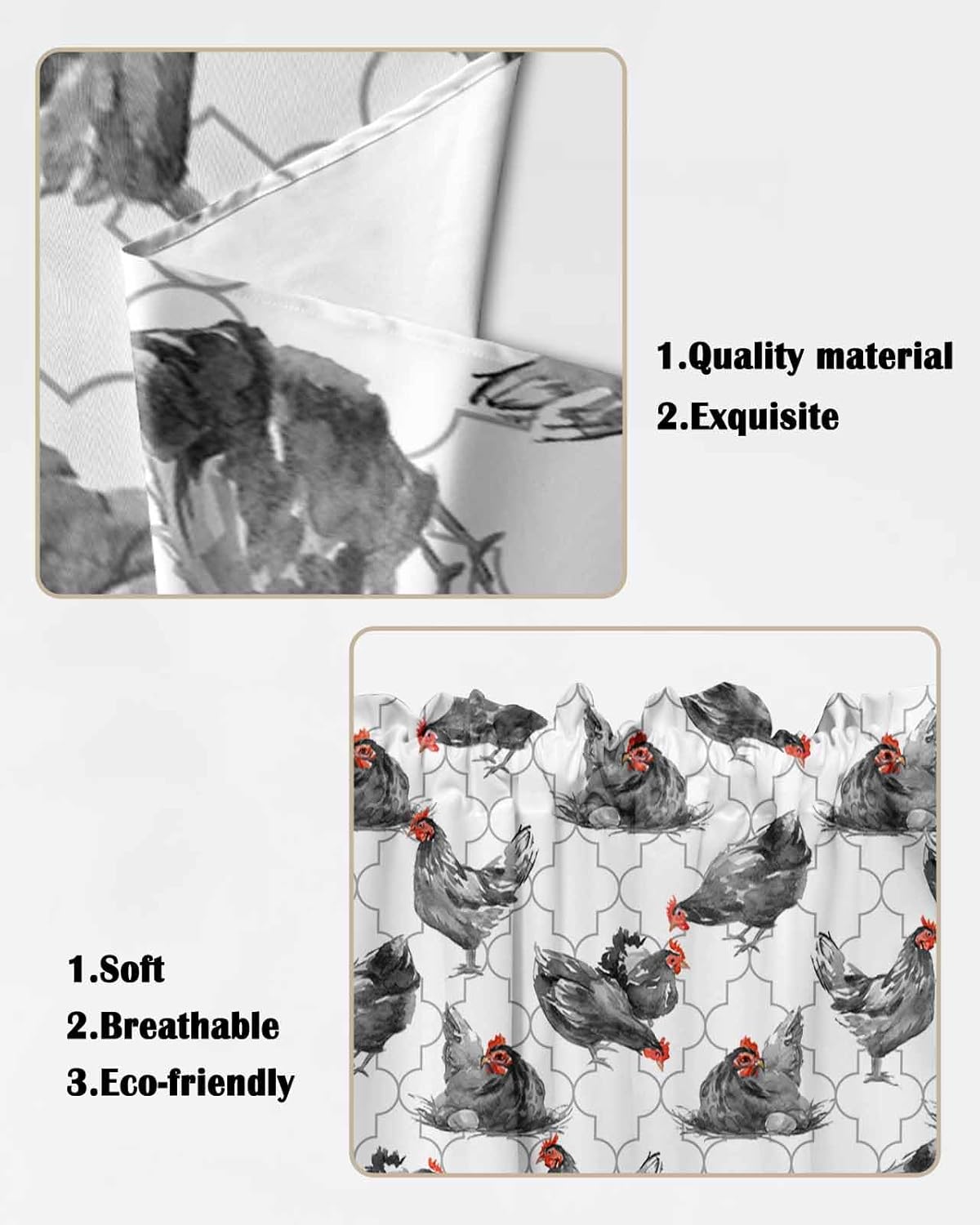 Retro Swag Curtains Farmhouse Rooster Kitchen Valance 28x36 Panel