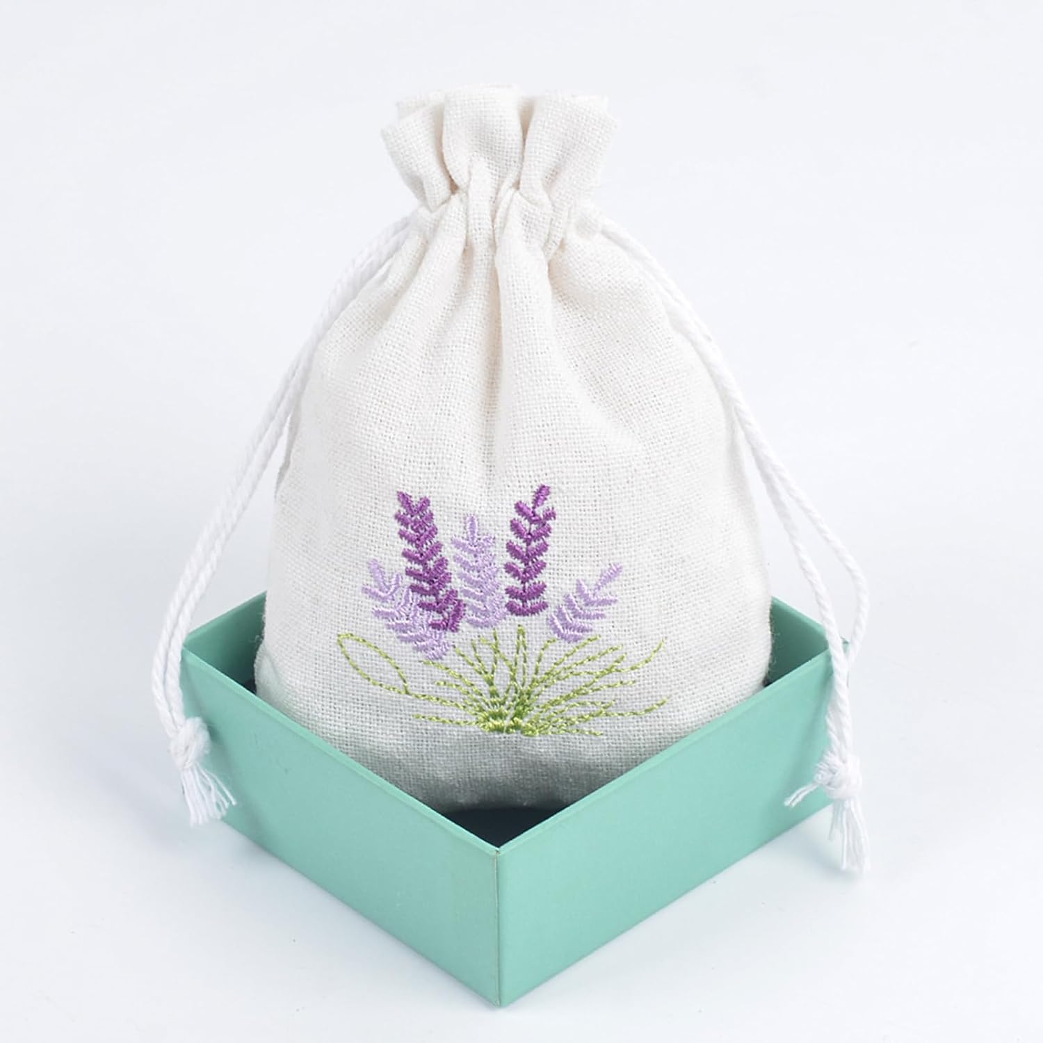 Pack Of 10 Cotton Linen Drawstring Lavender Bags