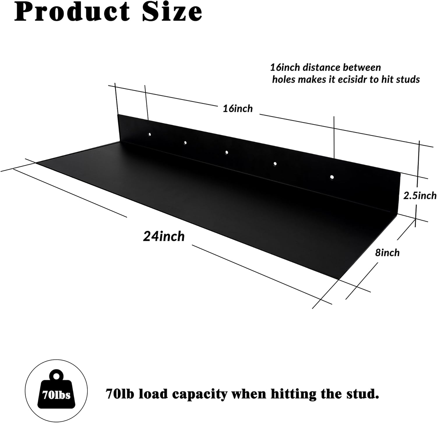 Metal Floating Shelves Set of 2 24 Inch Matte Black
