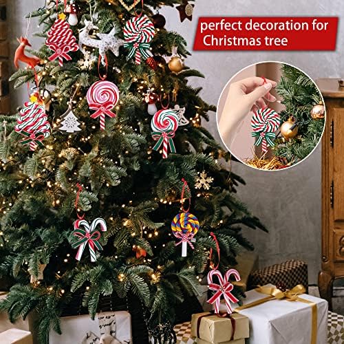 8 Piece Christmas Lollipop Ornament Set - Red Ribbon Hanging Decorations