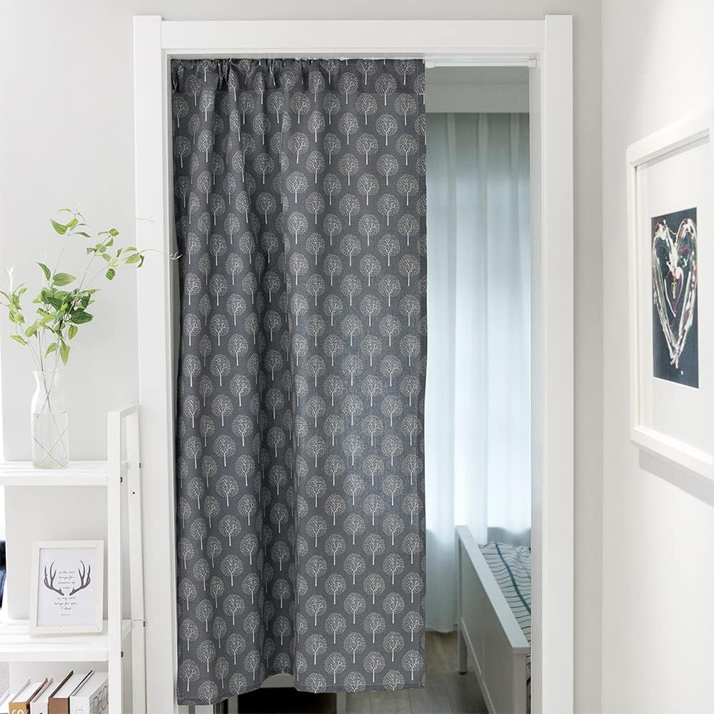 Huamengoo Door Curtain Panel Geometric Curtain Grey Tree