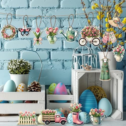 48PCS Spring Wooden Flower Hanging Decorations