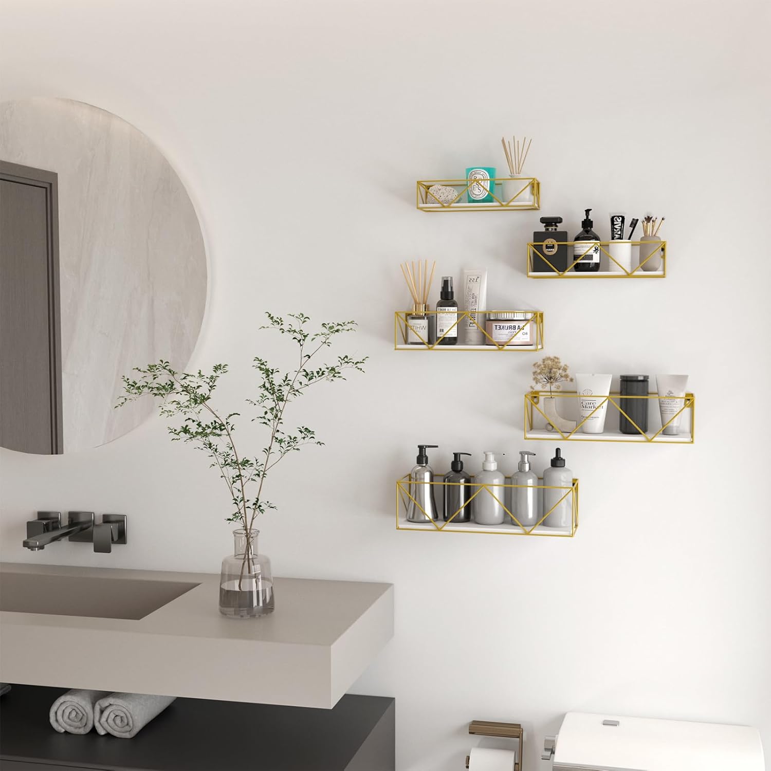 CRUGLA Gold Floating Shelves Wall Mounted Set of 5