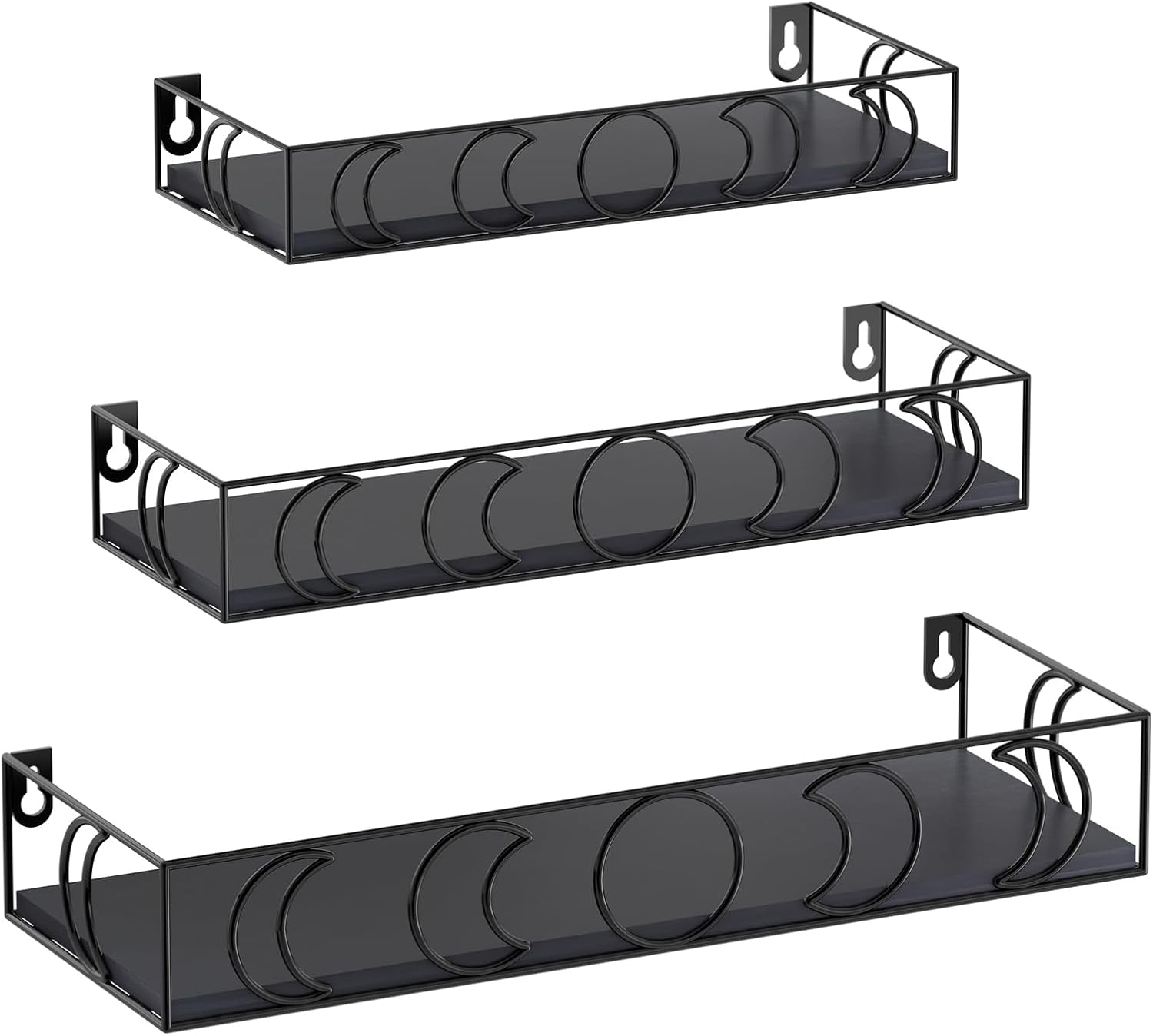 Moon Phase Wall Shelves Black 3 Pack Floating Book Shelves