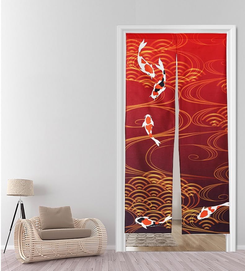Nextdesign Noren Japanese Style Doorway Curtain with Nishikigoi Carp Print