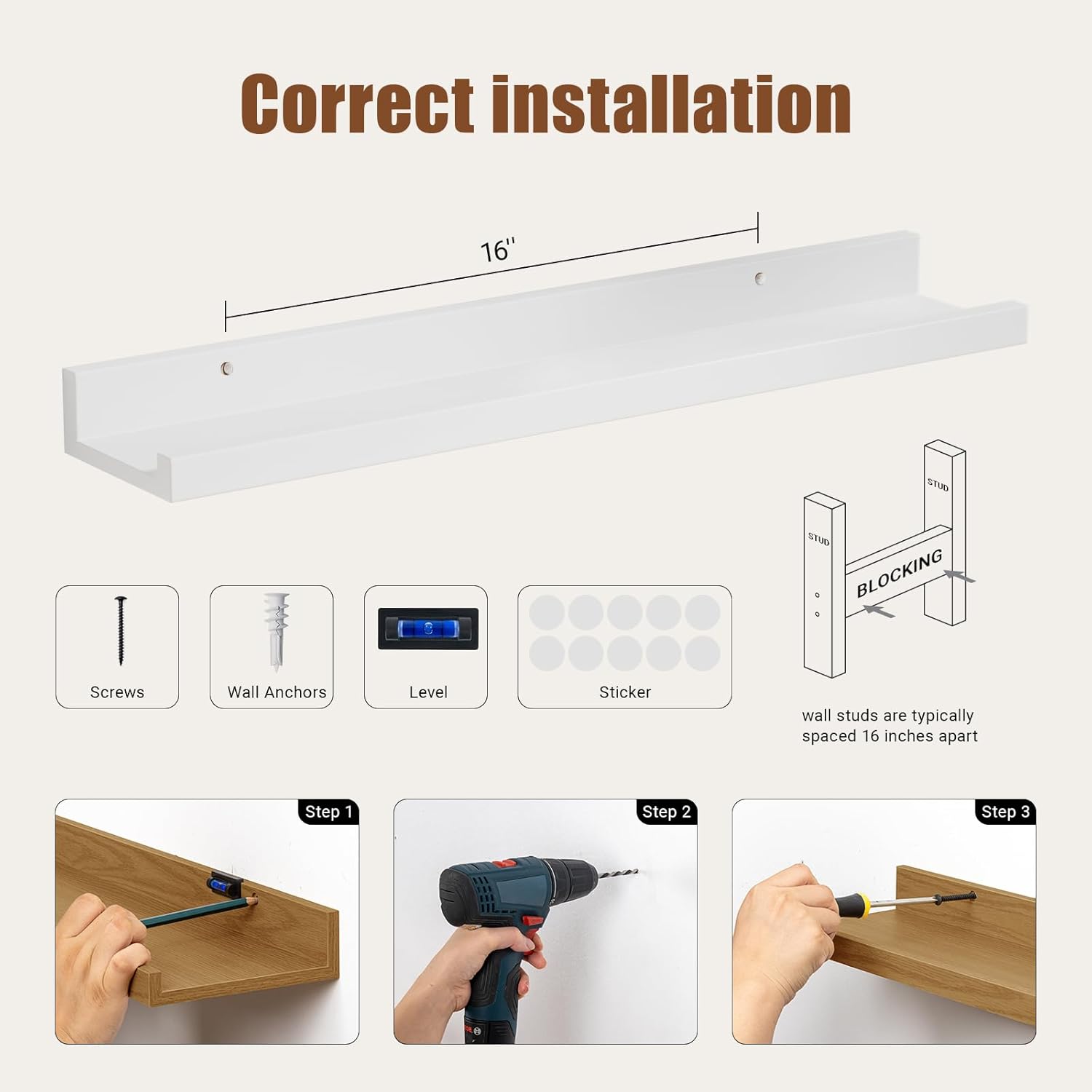 Heimlove Floating Shelves Set of 6 24 Inch White Wall Mounted Display