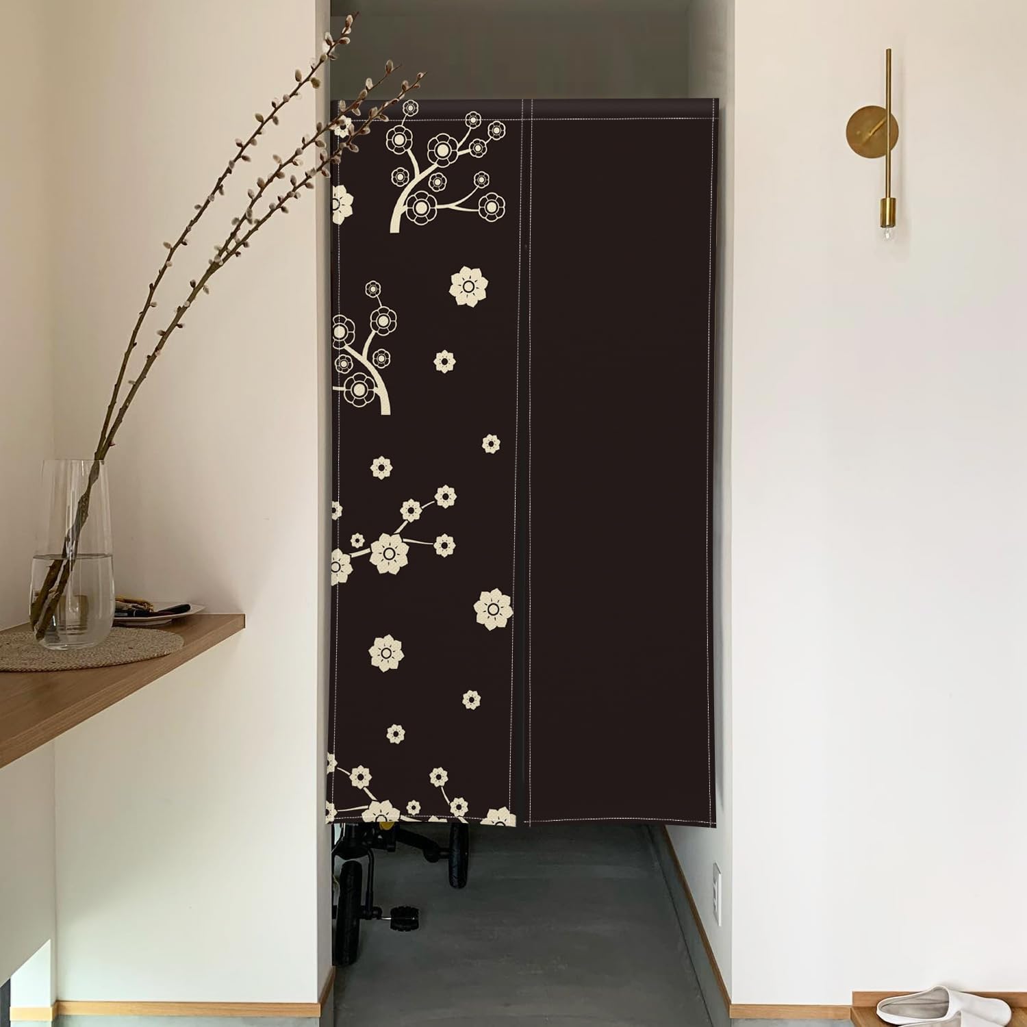 Japanese Noren Door Curtain with Cartoon Flower Tree Print
