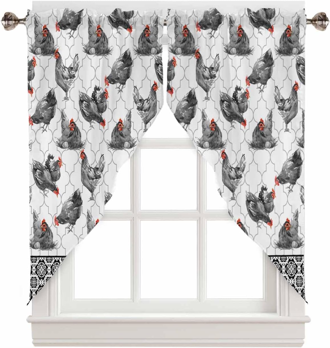 Retro Swag Curtains Farmhouse Rooster Kitchen Valance 28x36 Panel